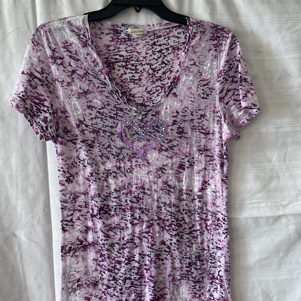 Simply roses purple sheer velvet heart v neck